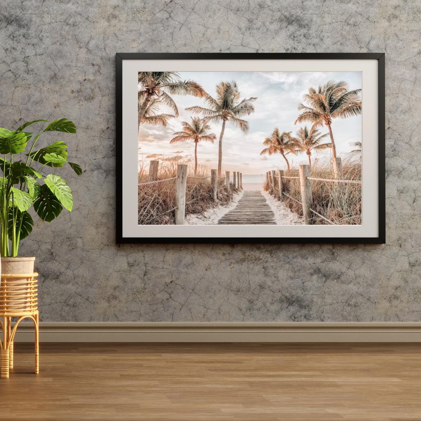 Beach Path With Palm Trees Photographic Art Print