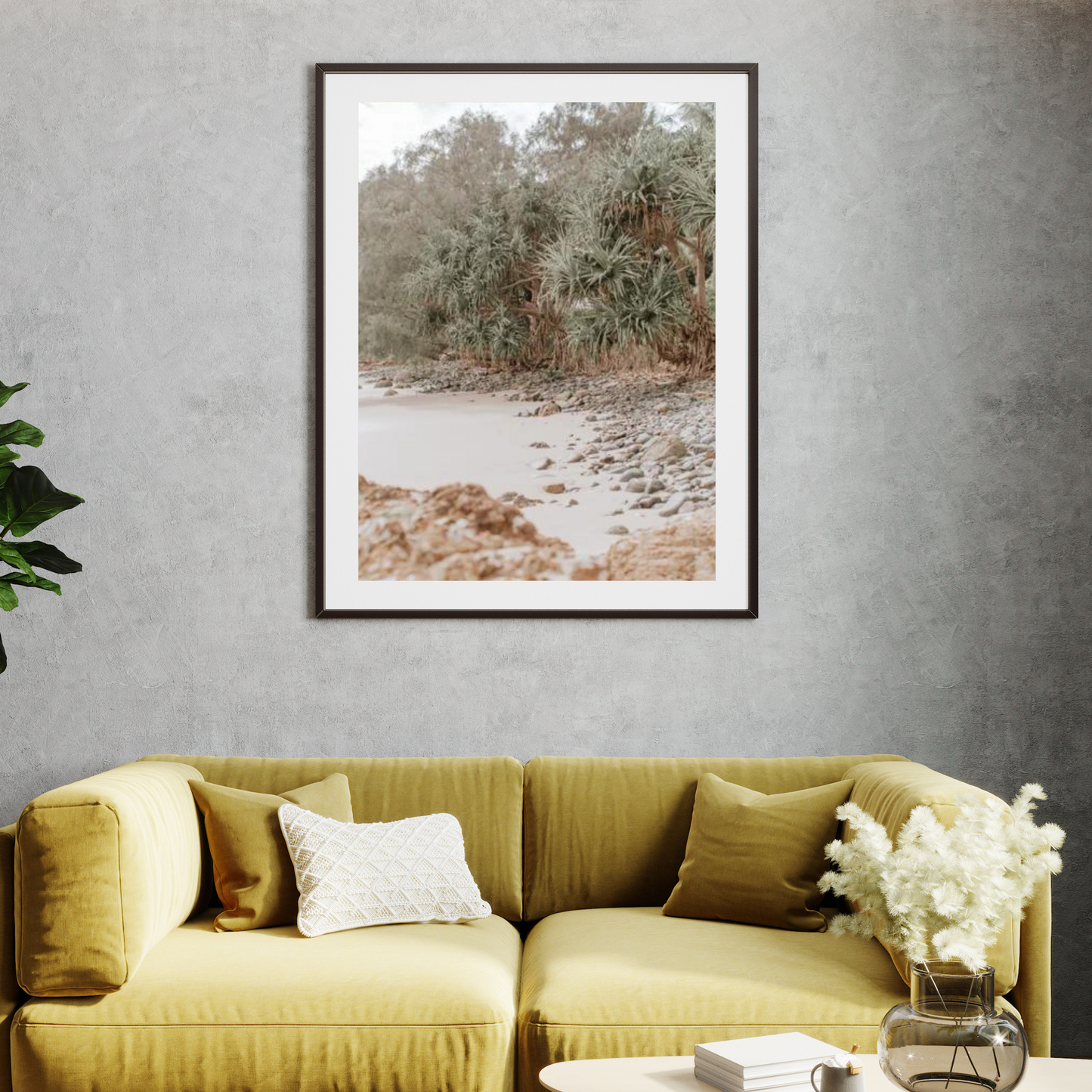 Pandanus Trees On Rocky Shoreline Photographic Print