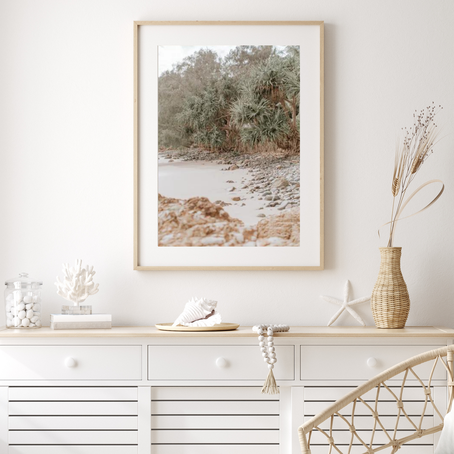 Pandanus Trees On Rocky Shoreline Photographic Print