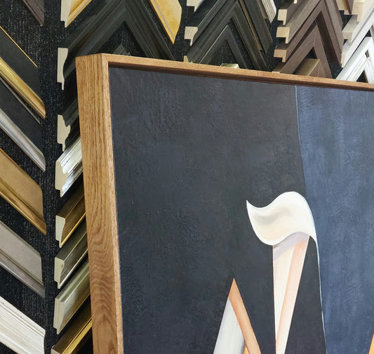 Abstract Oversize Stretched Canvas in Stained Oak Floater Frame